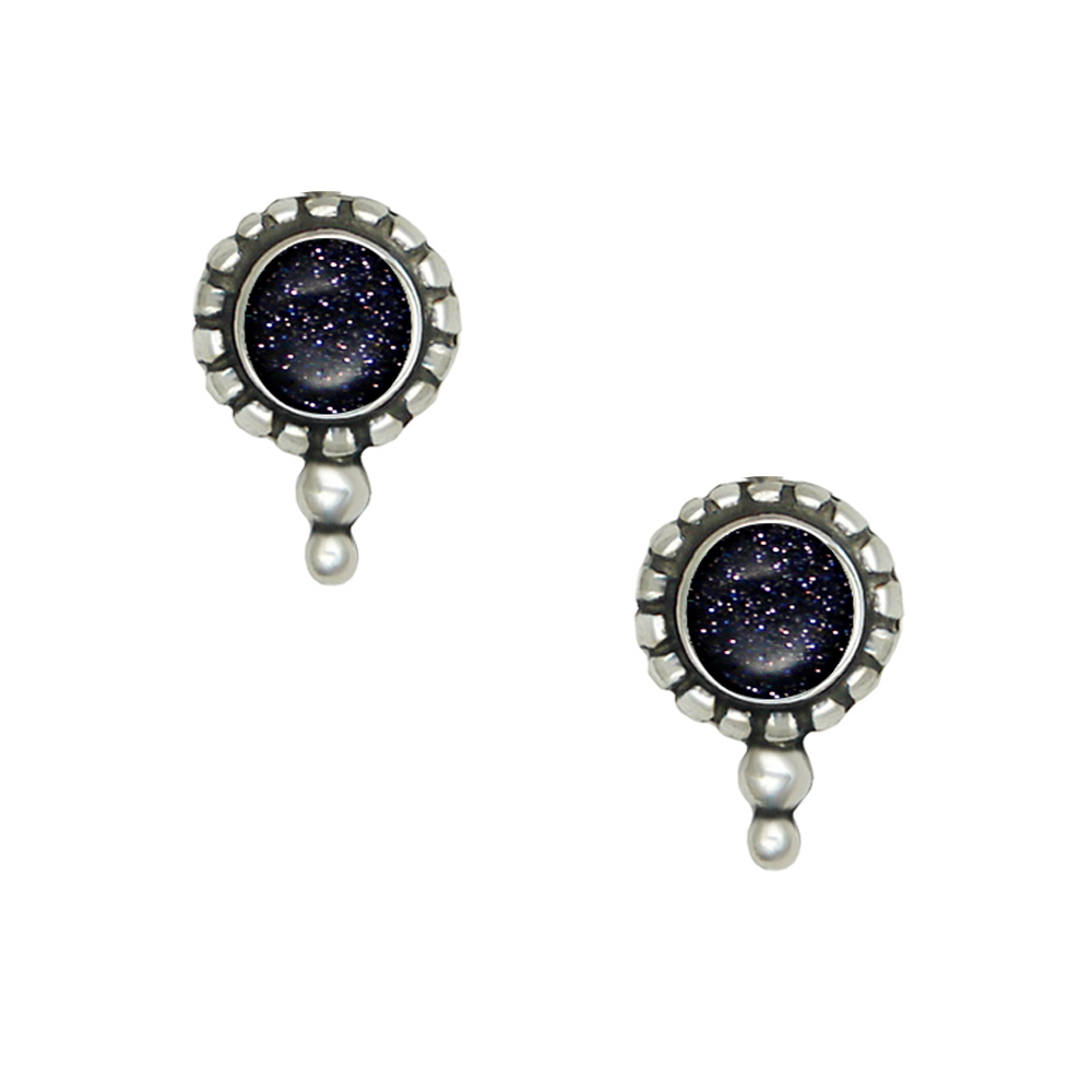 Sterling Silver Little Blue Goldstone Post Stud Earrings